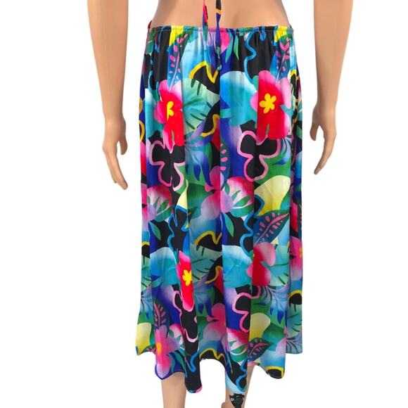 For Love & Lemons Midi Dress Silk Blend Floral Cut Out Colorful Retro Tropical - Picture 8 of 14